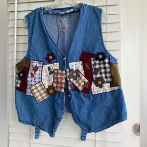 90s vintage denim patchwork cottage core vest